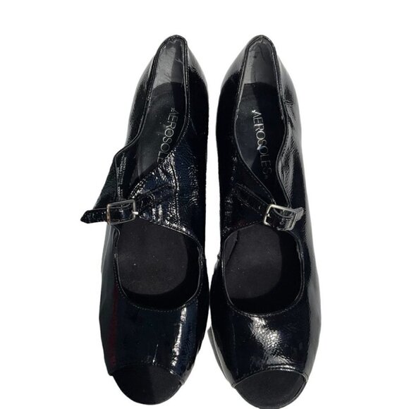 Aerosoles 'Gin City' Leather  Peep Toe Mary Jane Black Pumps Size 7.5 - Picture 3 of 6